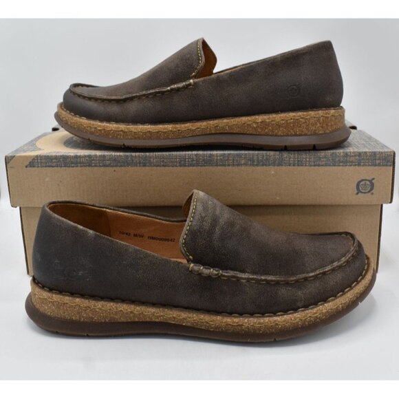 Born Mens Size 11 Baylor Dark Grey Distressed Suede Slip On‎ Loafers Shoes